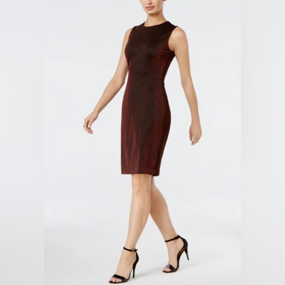 Calvin Klein Red/Black Metallic Scuba Dress